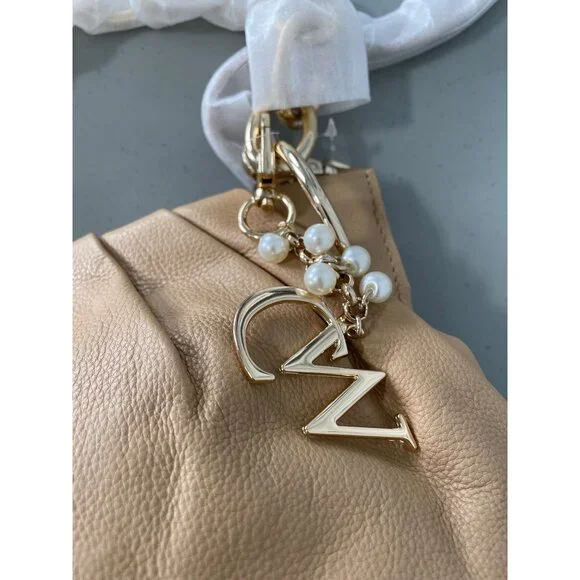 C Wonder by Christian Siriano Genuine Leather Clutch Crossbody Tan Gold Neutral - Picture 4 of 8